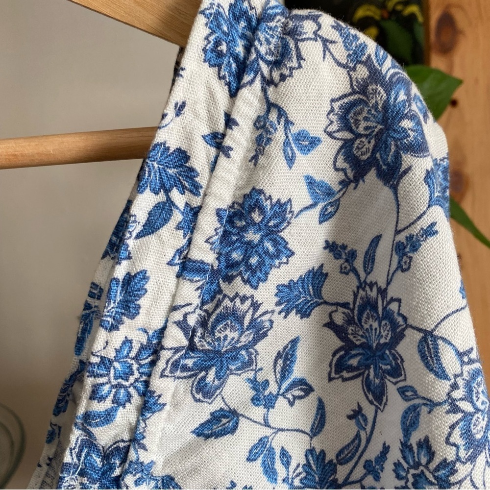 By The River Blue White Porcelain Floral Print Linen Blend Cut Out Midi Dress L - Picture 7 of 16